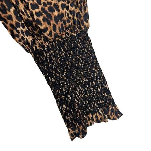 TopShop Leopard Animal Print Poplin Blouse Size 4 Small - Picture 6 of 11